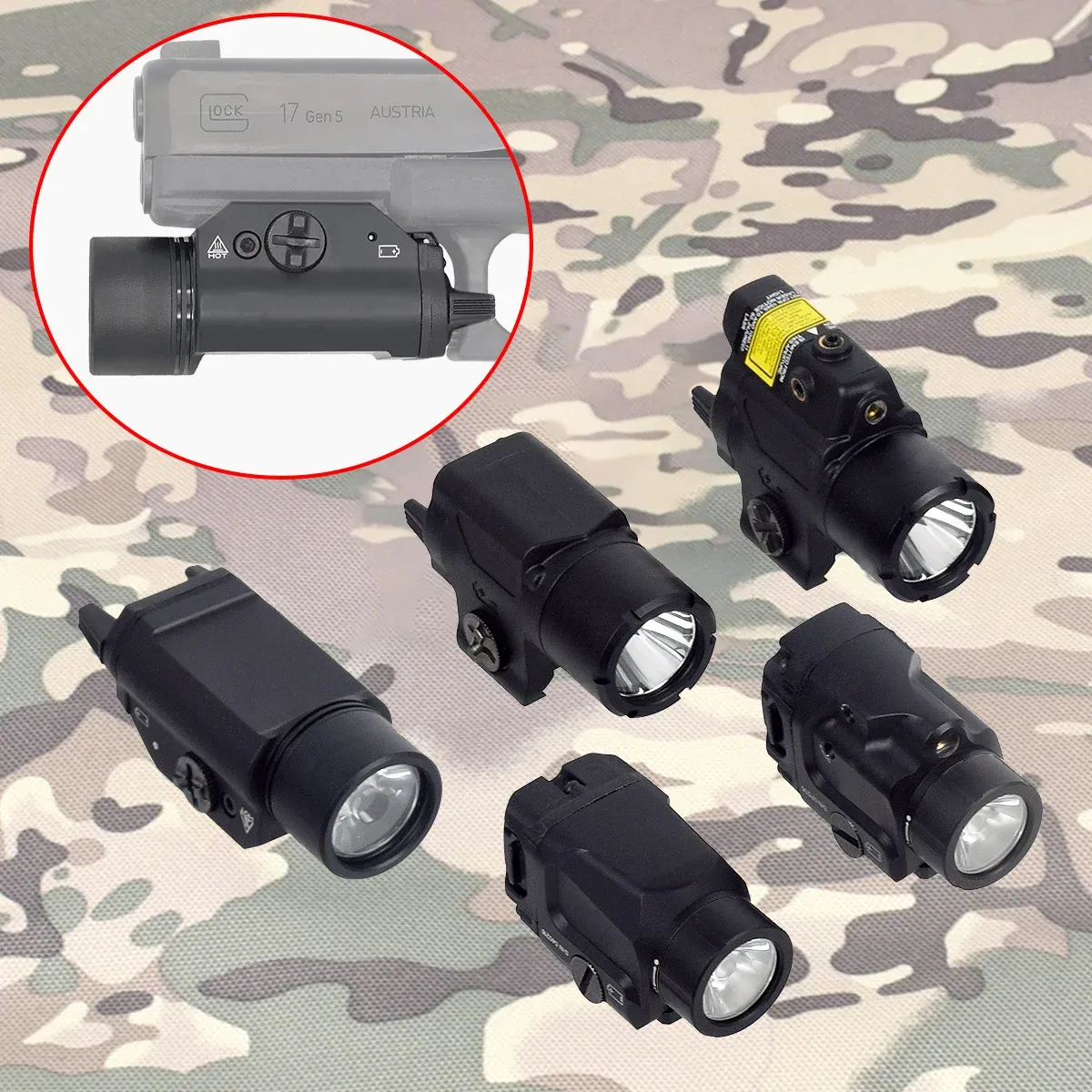 Lumières de haute qualité Tr1 Tr3 TR3 THEPON GUN PLILL lampe Tr4 TR8 avec vue de pointeur laser à point rouge pour Glock 17 19 Pistols de défense Lights
