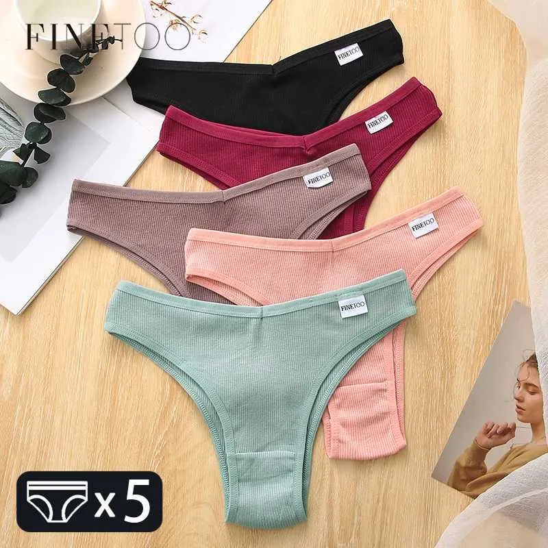 Culotte de femmes Finetoo 5pcs / ensemble Brésilien Femmes sous-vêtements Coton sous-vêtements M-XL sous-vêtements confortables Low Rise T-back sous-vêtements Womens Underwear 2022L2405