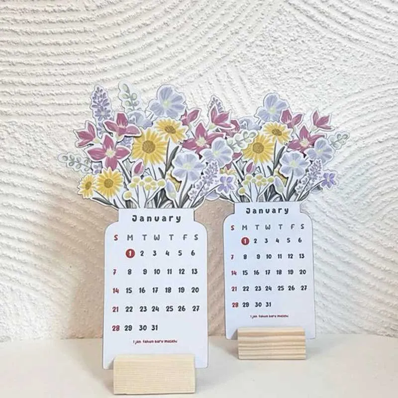 Kalender 2024 Bloomy Flower Desk Kalender Creatieve houten kaartkalender Kalentrische bureaubladkalender Decoreer benodigdheden