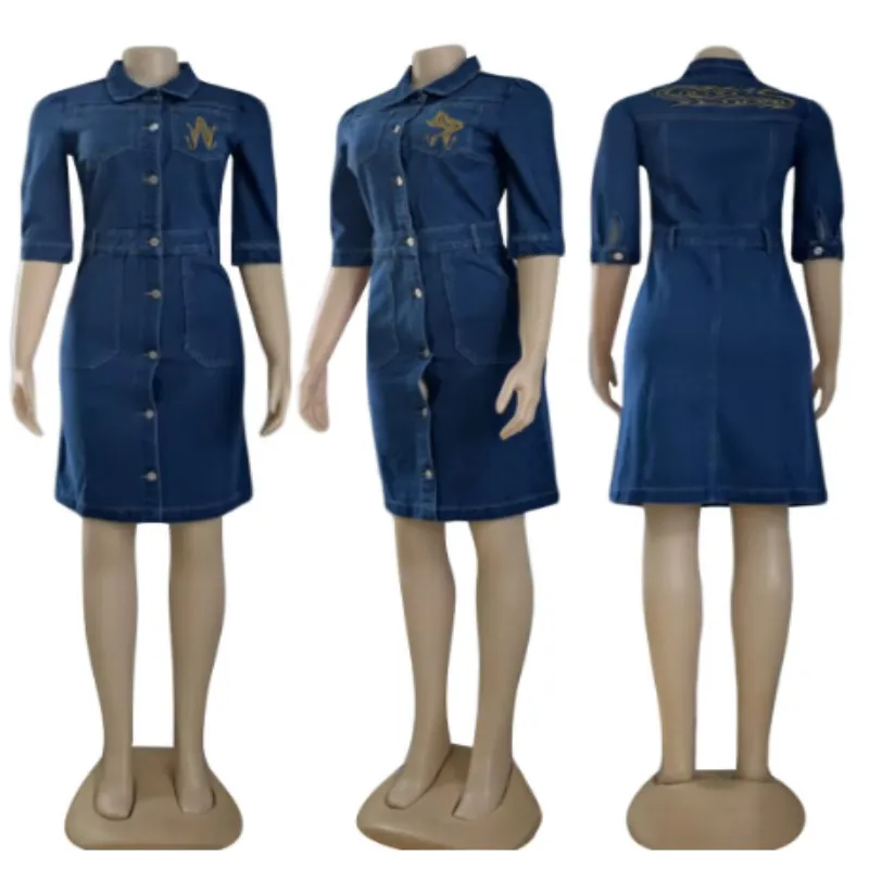 2024 New high-end casual and versatile embroidered women's designer denim mid rise denim skirt