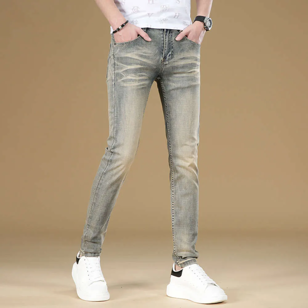 Ретро-настоящие религиозные джинсы Мужские модные корейские версии с тонкой посадкой и маленькими ногами высококачественные мужские и универсальные эластичные брюки весны и осенние стили