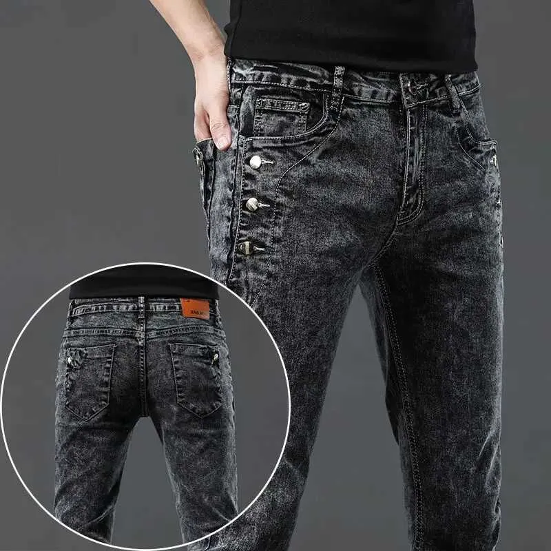 Jeans masculin vintage de mode de mode vintage jeans de créateur de snowflake lavage de mode coréen pantalon stretch masculin classique slim denim pantalon y240507