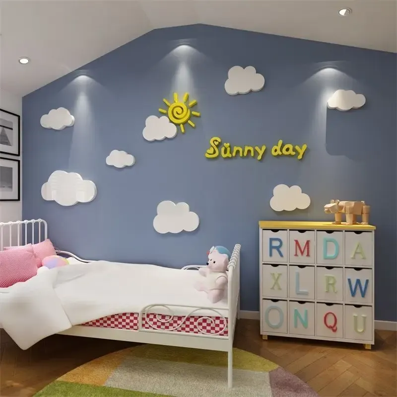 Aufkleber Kinderzimmer Wandaufkleber Wolken Wandaufkleber 3D Malerei Wandtastkörper Mädchen Prinzessin Schlafzimmer Nachtwanddekoration