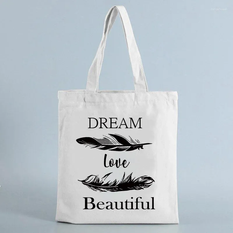 Boodschappentassen Dream Love Beautiful Print Bag Women Canvas Tote herbruikbare supermarkt shopper mode opvouwbare reisschouder