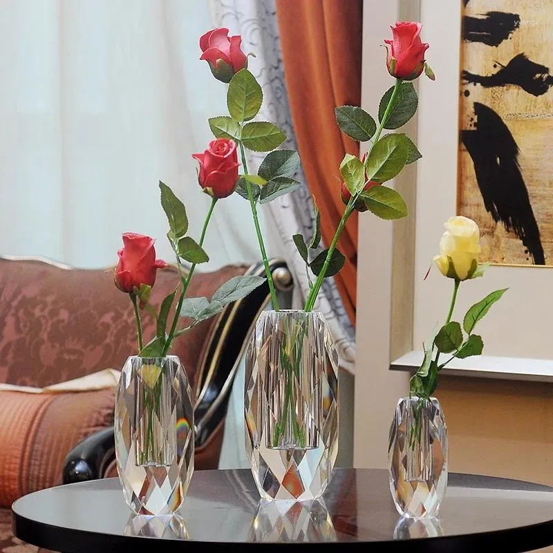 花瓶ヨーロッパクリアk9クリスタルテーブルトップ花瓶の小さな中央の大型手作りの光沢のある贅沢な家の屋内装飾jardiniere