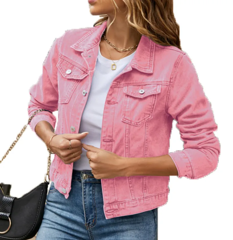 Pink womens denim jacket best sale