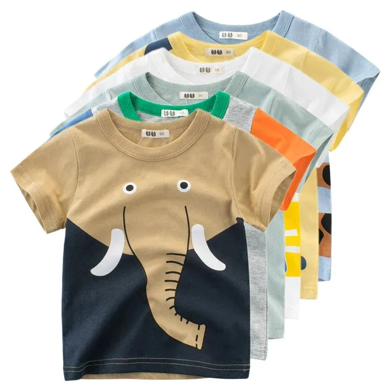 2024 Summer Cartoon Elephant T Shirt Boys Girls Animals Short Sleeve O-Neck T-Shirts Kids Clothes Toddler Cotton Tops 240506