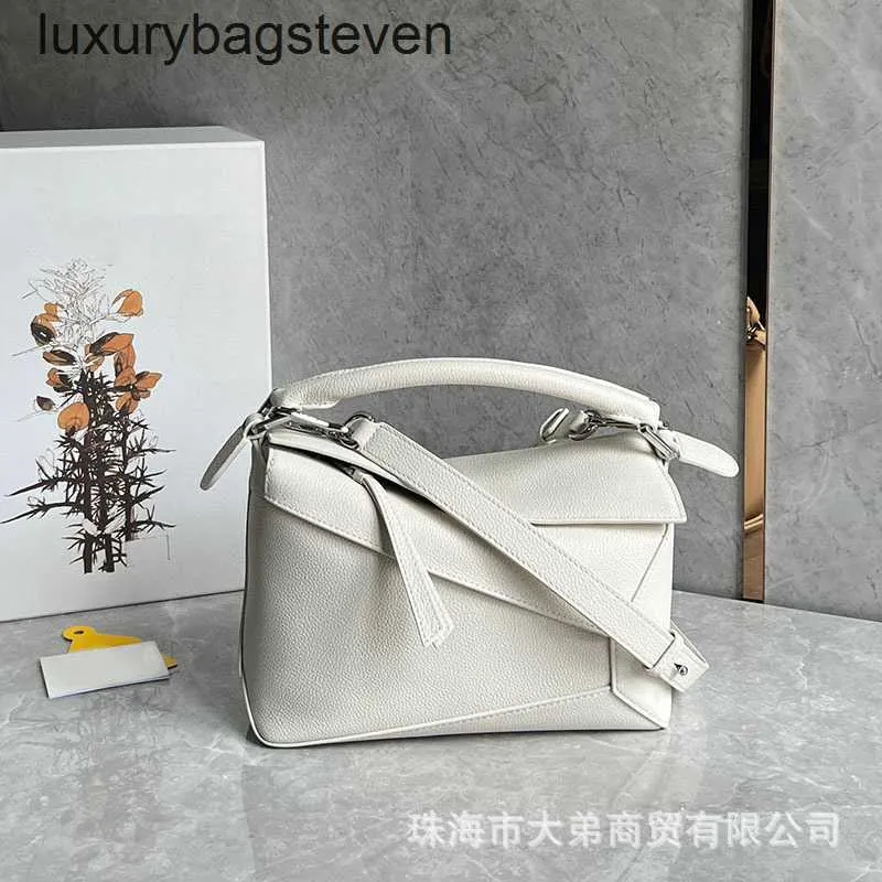 Loeiwe High end Designer Puzle bags for womens White Geometric Splicing Bag Womens Genuine Grained Calfskin Handheld Diagonal Straddle Small Bag Original 1to1 logo