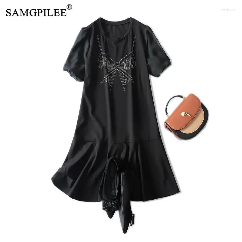 Robes de fête Summer Rimestone Retro Femmes Habille en liberté Bowknot Figure Sirène du genou Longueur Brève manche Femme