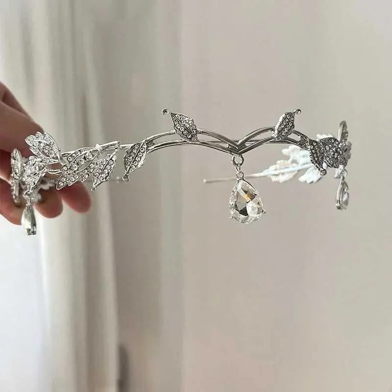 Headbands Handmade crystal headbands for women Crown Bride Party Elf Hair Accessories Wedding Headwear Jewelry Ring Q240506