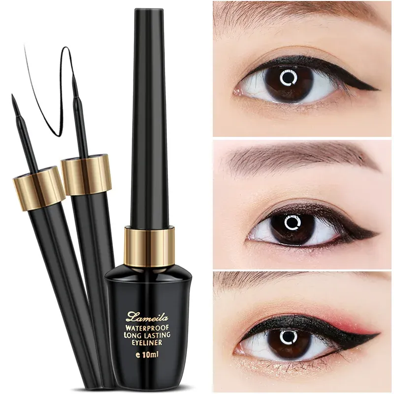 Eyeliner 1pcs 10ml Black Liquid Eyeliner Waterproof Makeup Eye Liner Pencil Quickdrying Ultrafine Brush Head Liquid Eyeliner Pen Korean