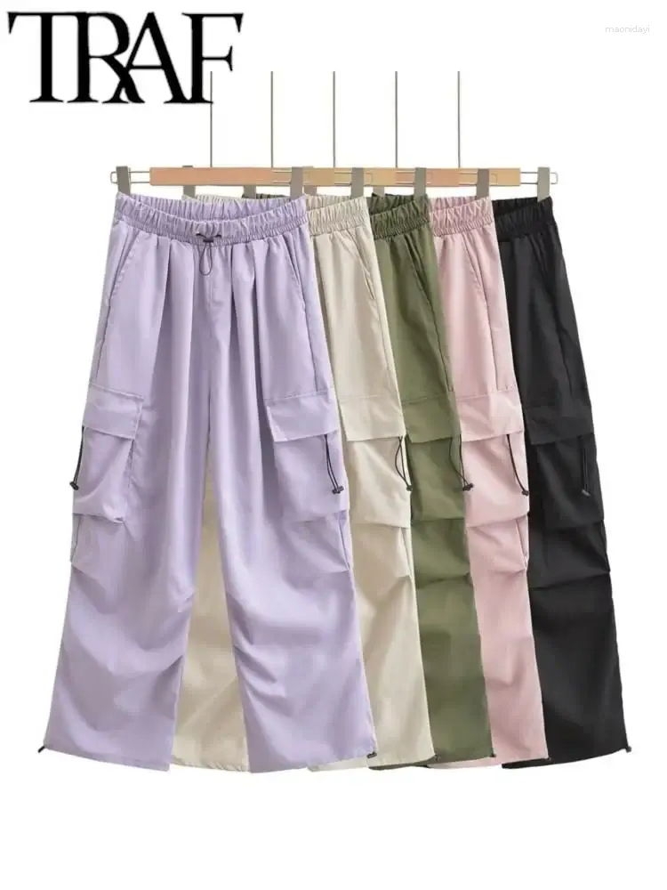 Fans de pantalons féminins 2024 femme y2k mode solide avec ceinture cargaison de bouton élastique décontracté poches bottoms féminins vêtements rose