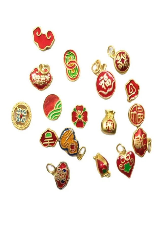 17pcs Design original en émail porcelaine colorée artisanat ruyi verrouillage charme pendentif chinois rétro style charmes uniques hommes et femmes juive6571308