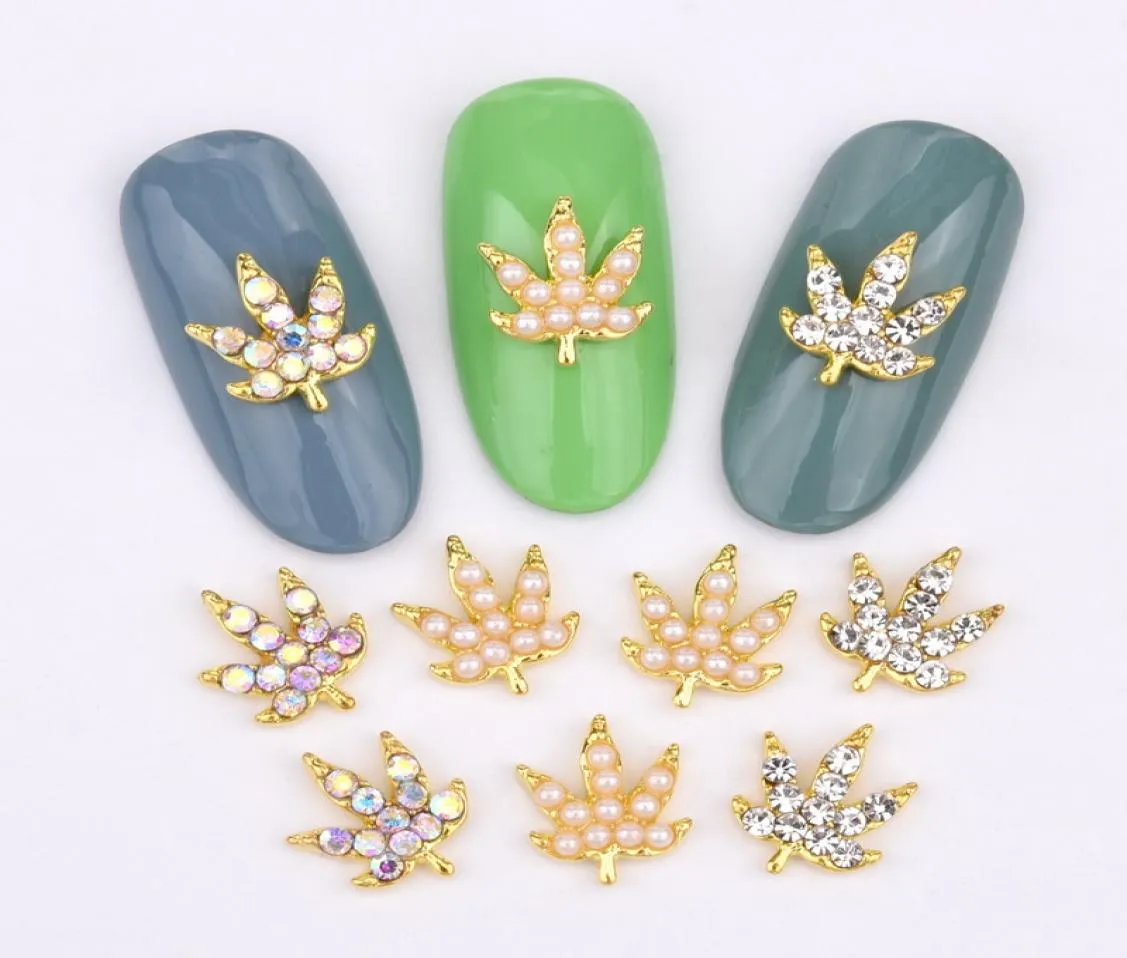 10 pezzi nuovi nail art decorativo in vetro decorativo gemma foglie di strass delle foglie in lega retrò accessori per unghie fai -da -te lh33333423137778