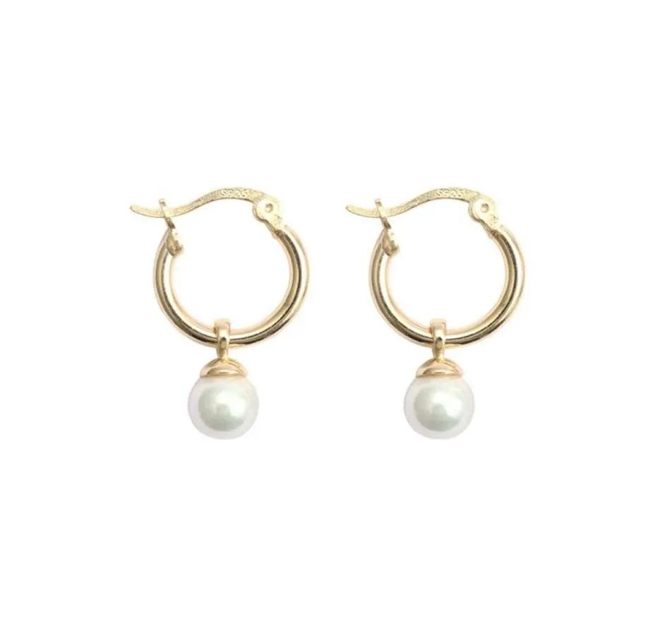 Hoop Huggie 1Pair 18K Gold 135mm Söt Real925 Sterling Silver Shell Pearl Loop Circle Earring Earbone Fiercied Charms CF28294538641