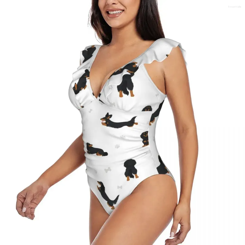 Sexy One Piece Dachshund Plunge One Piece Swimsuit With Multiple Poses For Women Long Haired Ruffle Detail Slimming Beachwear From Buoyantrade 20.71 DHgate.Com