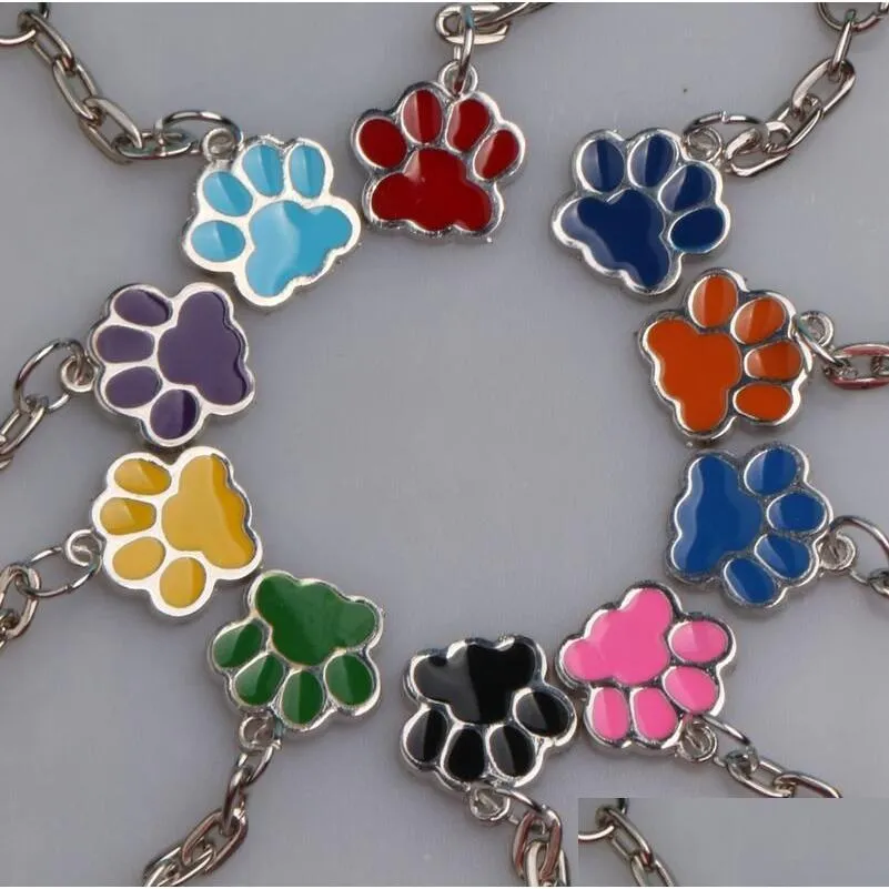 Key Rings 20Pcs Fashion Jewelry Glaze Enamel Dog Paw Prints Antique Sier Keychain Keyring Keyfob Purse Messenger Bag Backpack Ring D Dhivj