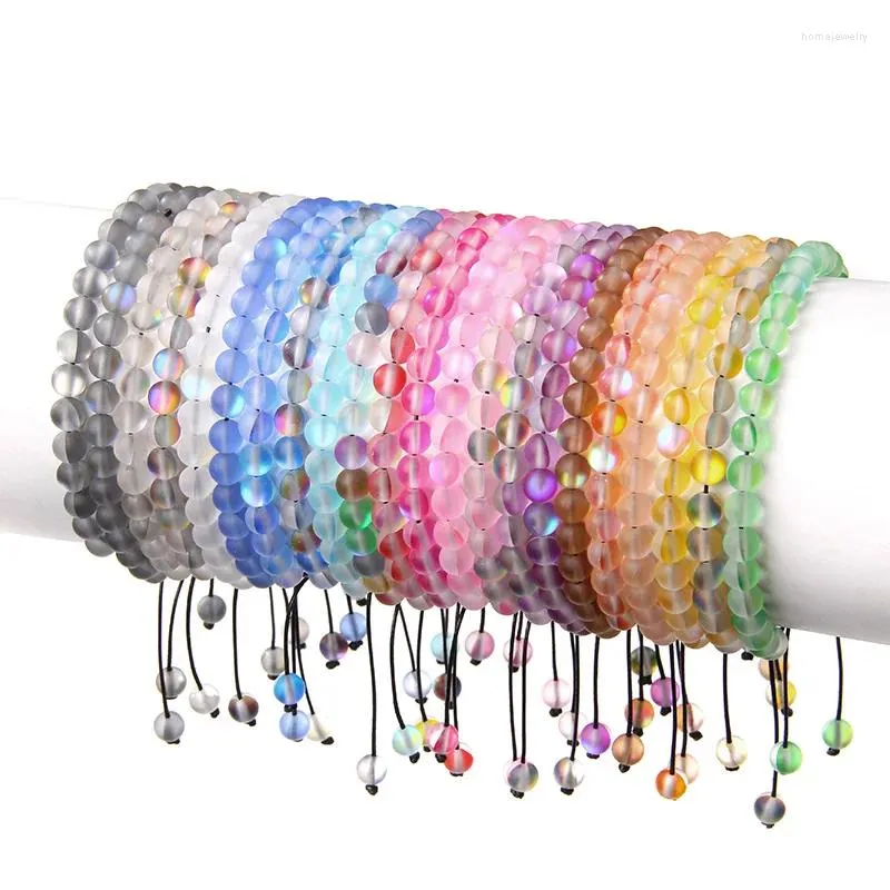 Stron Bracelet en cristal synthétique coloré Bracelet 6 mm Round Perle Moontone Bangle Reiki Bijoux Shining Gift For Women