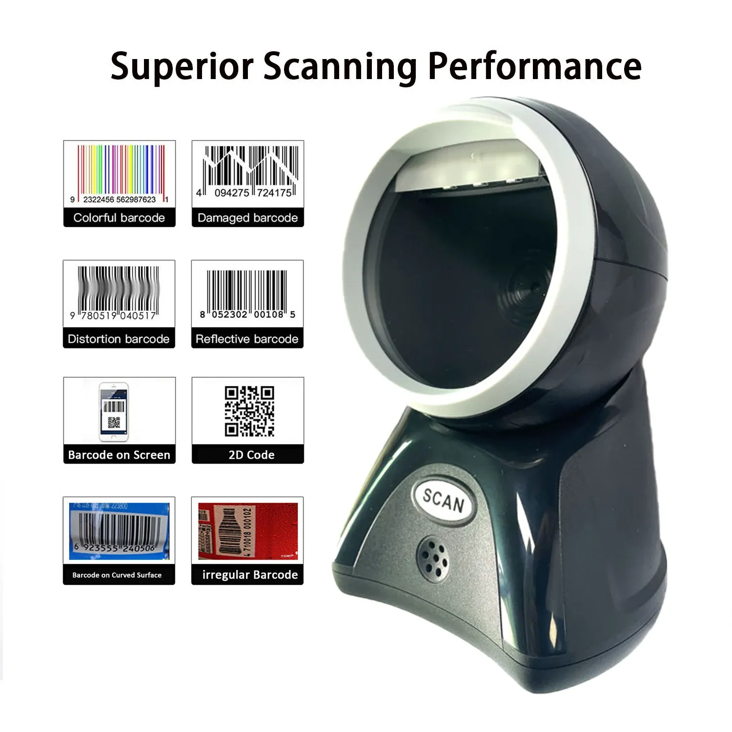 Сканеры Scanners Scanner Scanner Desktop Platform OmniDectional USB Wired WiredFree 2D штрих -код чтения POS POS Платленное автоматическое восприятие сканирование