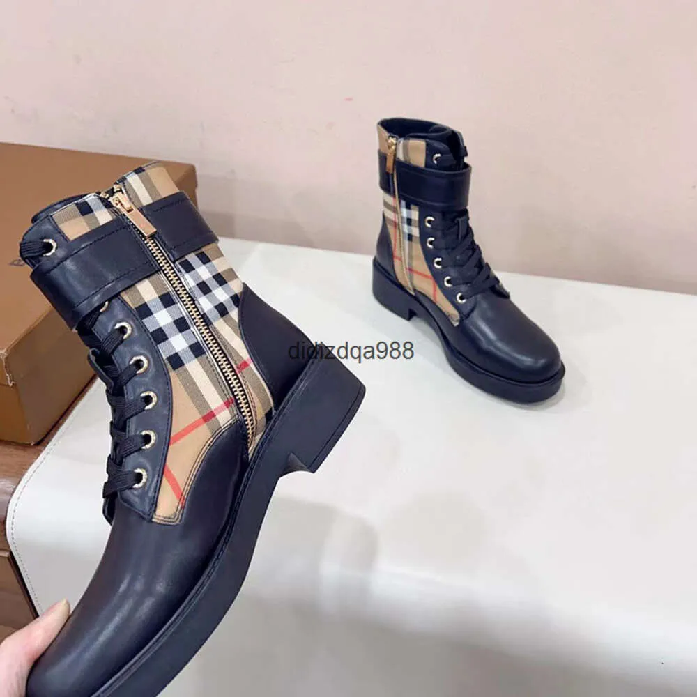 Autumn en Winter Dikke Sole Chelsea Short Boots Dames TB War Horse Plaid Cowhide Fashion Casual