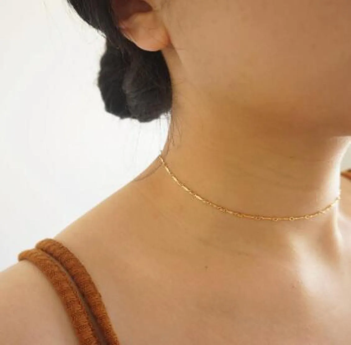 Gold Choker Necklace Layering Choker Gold Filled Chain Minimalist Hand Made For Lovers Girl Gift 9676472