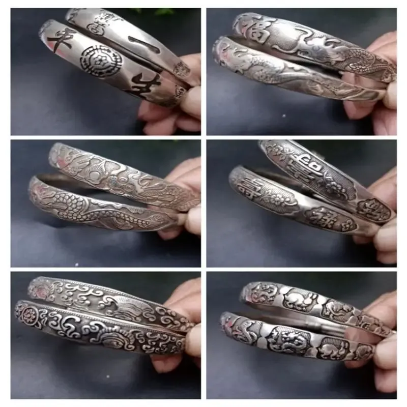 Sculptures Tibet Bracelet en cuivre antique dragon et phoenix zodiac collection bijoux taille ajusté
