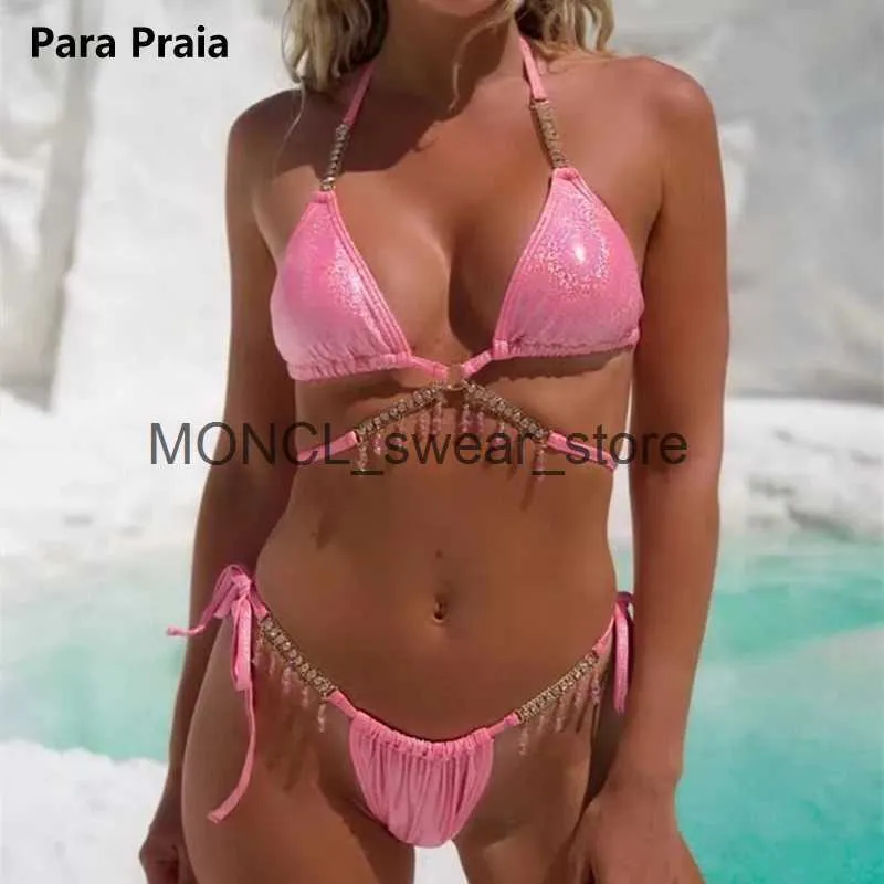 Swimwear féminin Para Praia Luxury Rignestones Bikini 2024 Sexy Push Up Femmes Brésilien Swimsuit Halter Biquini Deux pièces Suif de bain H240507