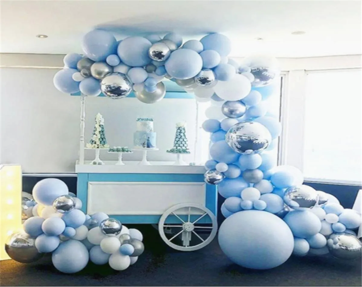 191pcs 4d Round Foil Balloon Garland Arch Blue White White Ladex Decoración de bodas Suministros de fiesta Bomba Inflator T20019022135