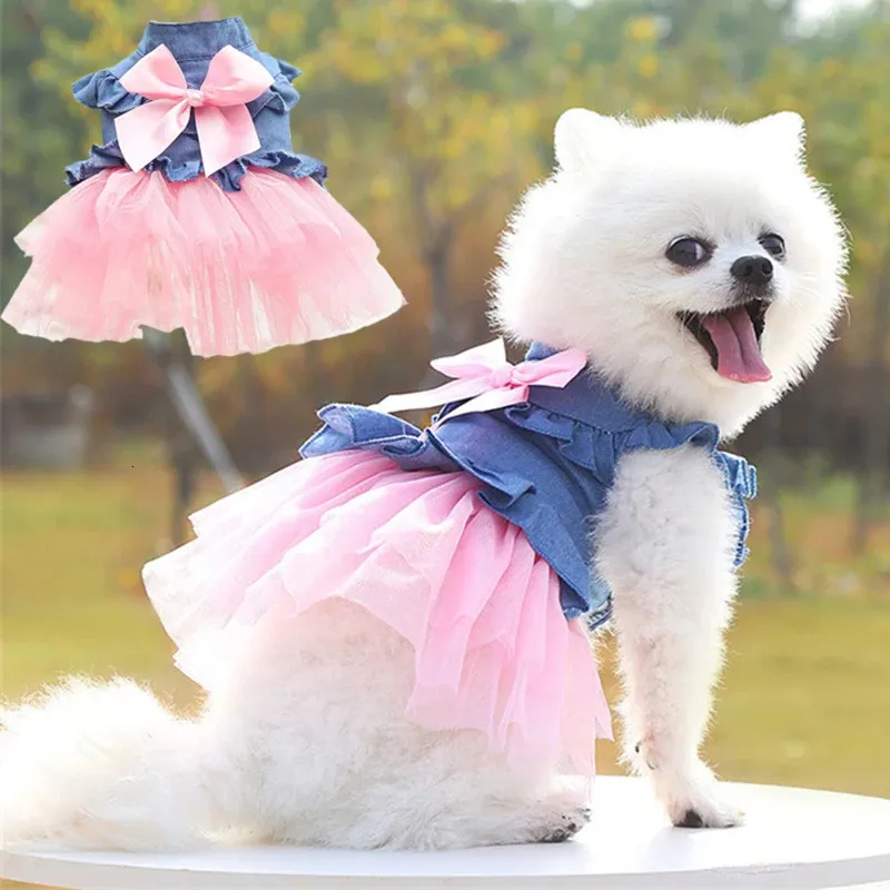 Sommerhundekleidung Haustier Denim Kleider für kleine Hunde Pommerianische Chihuahua Welpen Kätzchen Rock Prinzessin Kleid rosa Mädchen Kleidung 240425