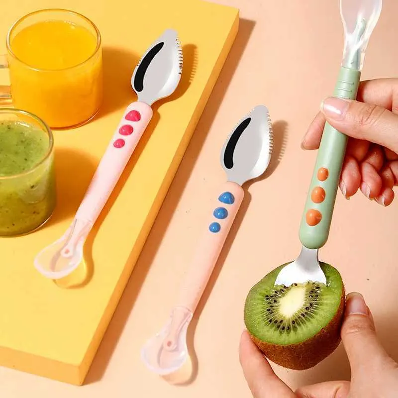 Kopjes gerechten bestek Baby fruit schrapen klei lepelle lepel voeding zachte siliconen lepel gemakkelijk te eten voor baby's fruit lepel voor moeders en Babysl2405