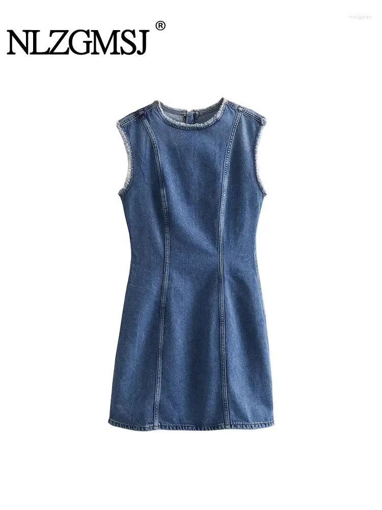 Robes décontractées nlzgmsj 2024 Fashion d'été Denim robe bleue femme sans manche