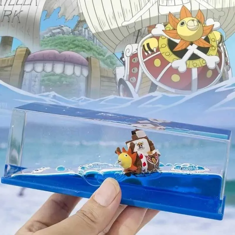 Action Toy Figures New One Piece 3D Ship Fluid Drift Bottle Thousand Sunny Ship Going Merry Boat Black Pearl Boat House Decoration Christmas Gifts T240506