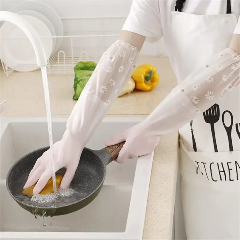 Handskar 1 par PVC Vattentät gummi Latexhandskar för tvätt av klädrätter Hushåll Lången Längt Kök Rengöringsverktyg Vattentät