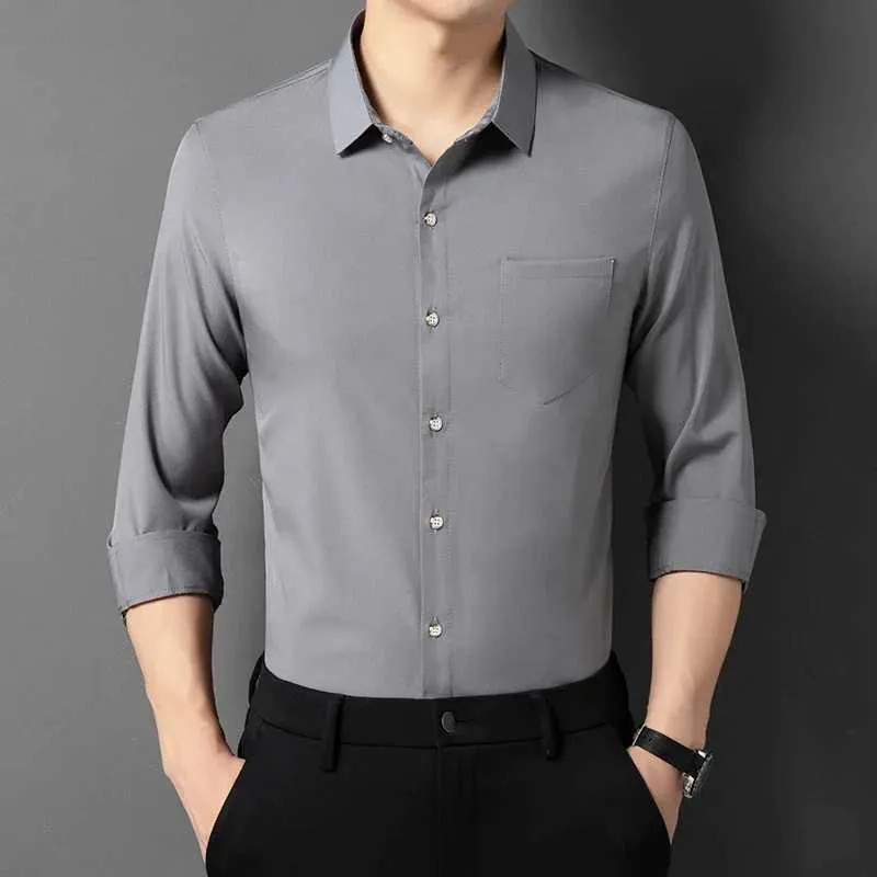 Herrklänningskjortor Mens Business Casual Solid Color Long SlEd Shirt Noning Comfort Top D240507