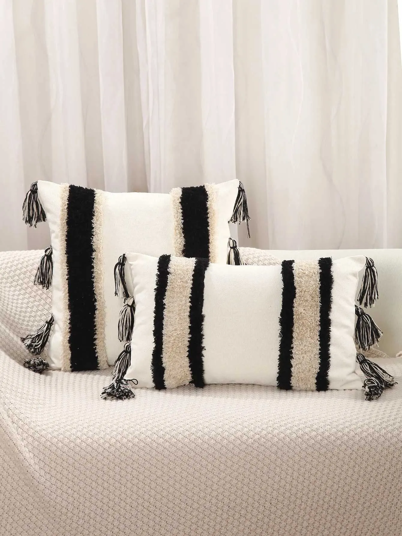 Cuscino/decorativo Nuovo geometrico Copertina di cuscino trapuntato boho decorazioni di beige in bianco e nero decorazioni in bianco e nero per divano