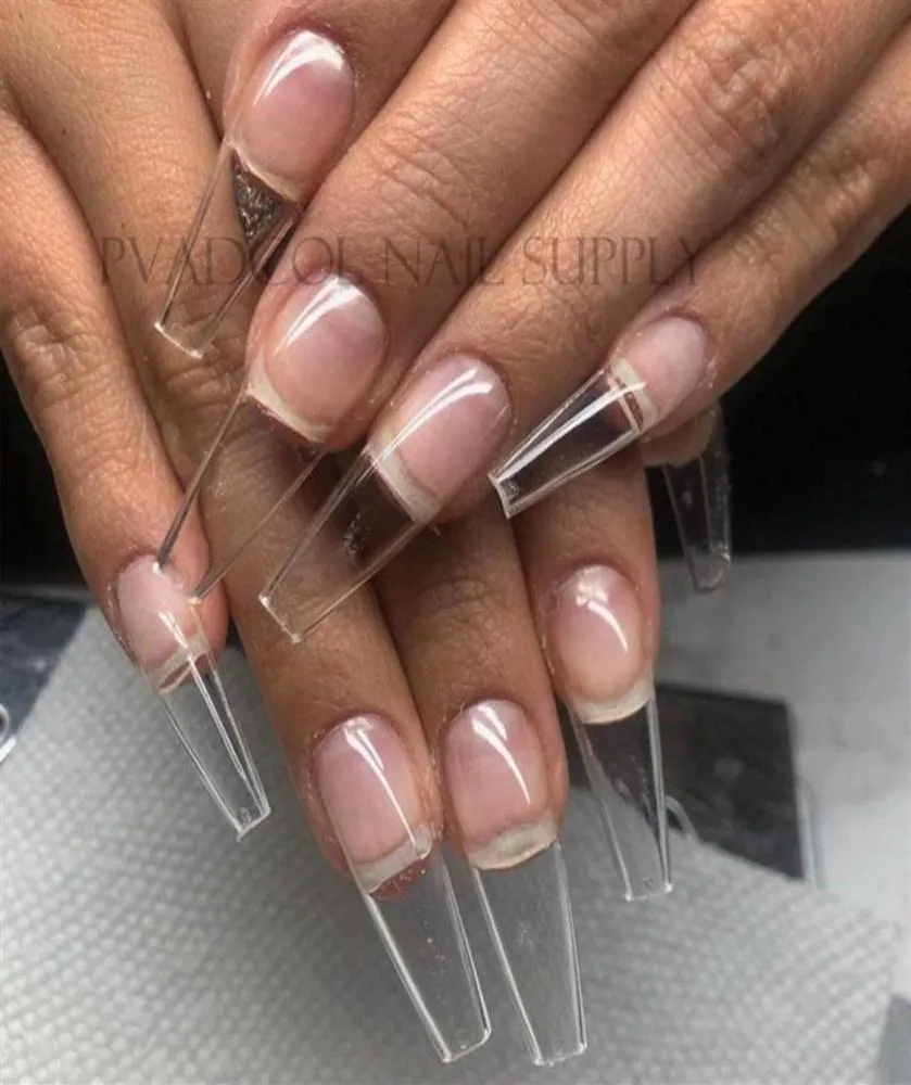 Jel X Nails Uzatma Sistemi Tam Kapak Heykel Şerefli Stiletto Tabut Yanlış Tırnak İpuçları 240PCSBAG331J1179619