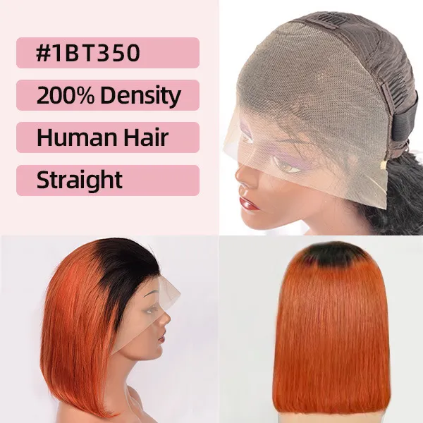 Ombre orange couleur dentelle perruque bobohair plein frontal bobo raide de cheveux humains cheveux réels coiffures complets courts wigs humanhair perruque