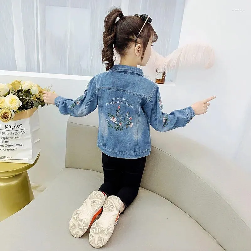 Jacken Frühling Herbst Kinder Kleidung 4-12 Jahre Blumengestickte Kinder Denim für Mädchen Mode Oberbekleidung Teenager Mantel