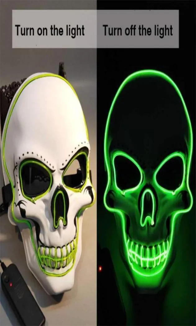 Costume de masque brillant du crâne Masque de fête LED pour le thème d'horreur Cosplay El Wire Halloween Masks Halloween Party Supplies7739729
