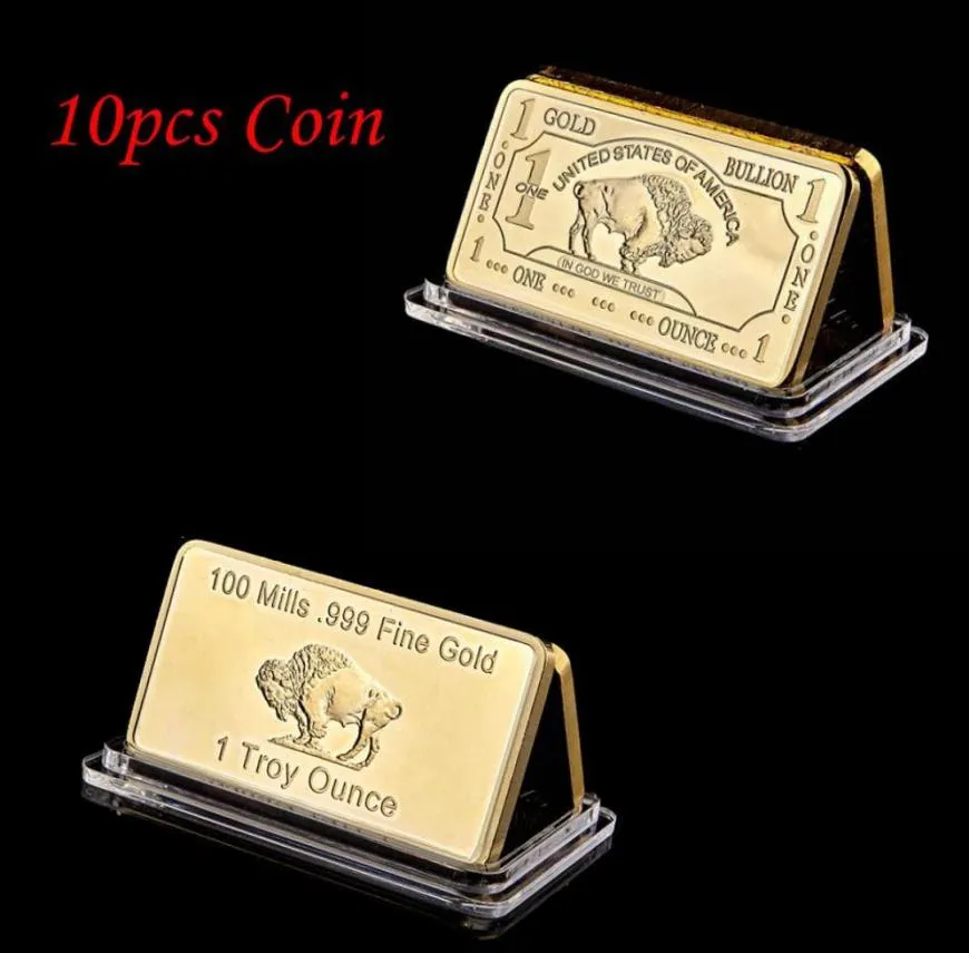 10pcs iAmerican OX Buffalo Real Gold Plated Craft Souvenir Bullion Bar Coin Wide Life Animal5368264