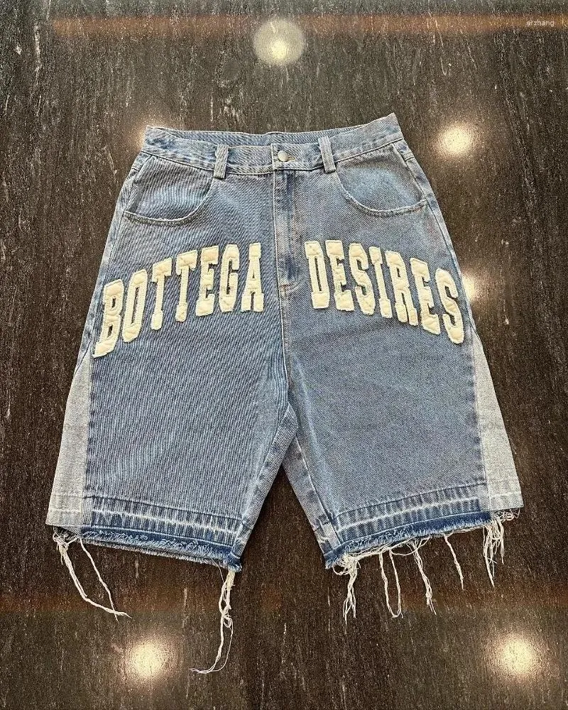 Heren jeans American Street Harajuku retro denim shorts met brief borduurwerk oversized mannen y2k losse casual veelzijdige vrouwen