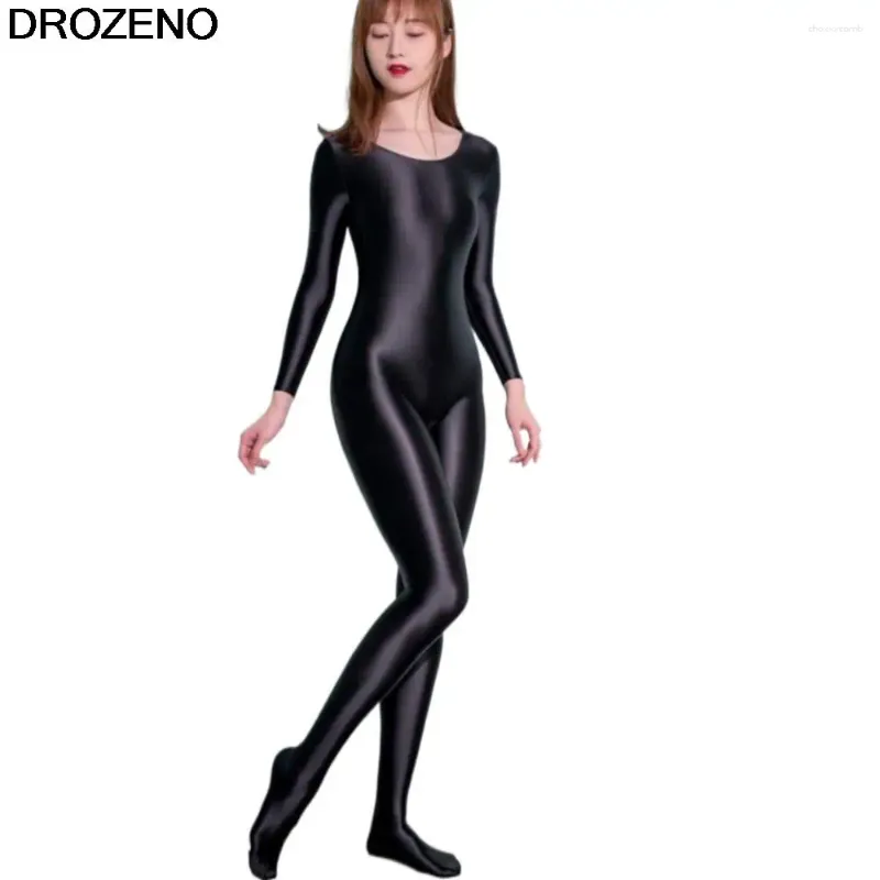Kvinnors badkläder Drozeno One Piece Bodysuit Glossy Pants Oil Tights Sexig Smooth Yoga Spandex Zentai Suit