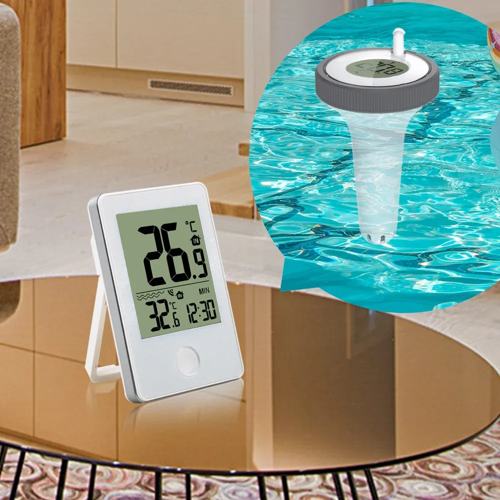 Meters fanju digitale draadloze binnenshuis buiten drijvende zwembad thermometer zwembad bad water spas aquaria aquariums externe tijd klok