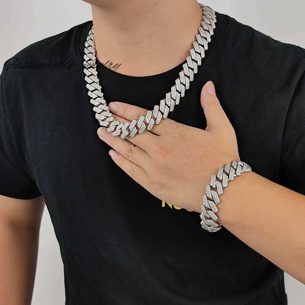 Partihandel VVS Moissanite Diamond Hip Hop smycken Halsband 20mm Ice Out Miami Cuban Link Chain S Sier Armband
