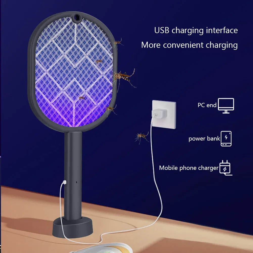 Zappers 3000V Insectes Racket Mosquito Killer Lamp Electric Shocker UV Light USB Charge Fly Insectes Piège Flies Summer Swatter