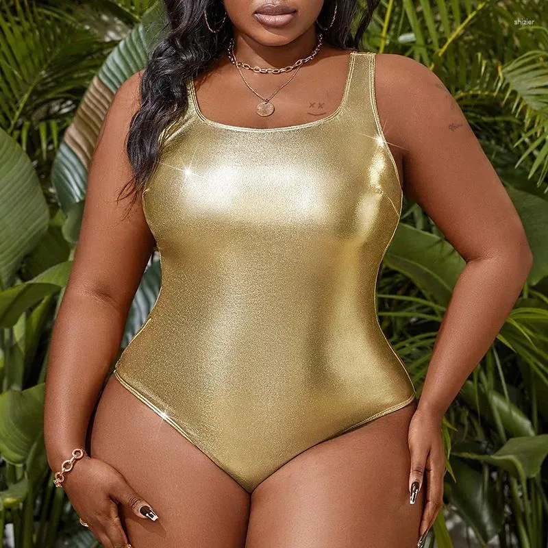Dames badmode plus size zwempak vrouw bikini goud 2024 vrouwen uit één stuk badpak groot zwemmen strandkleding monokini sexy