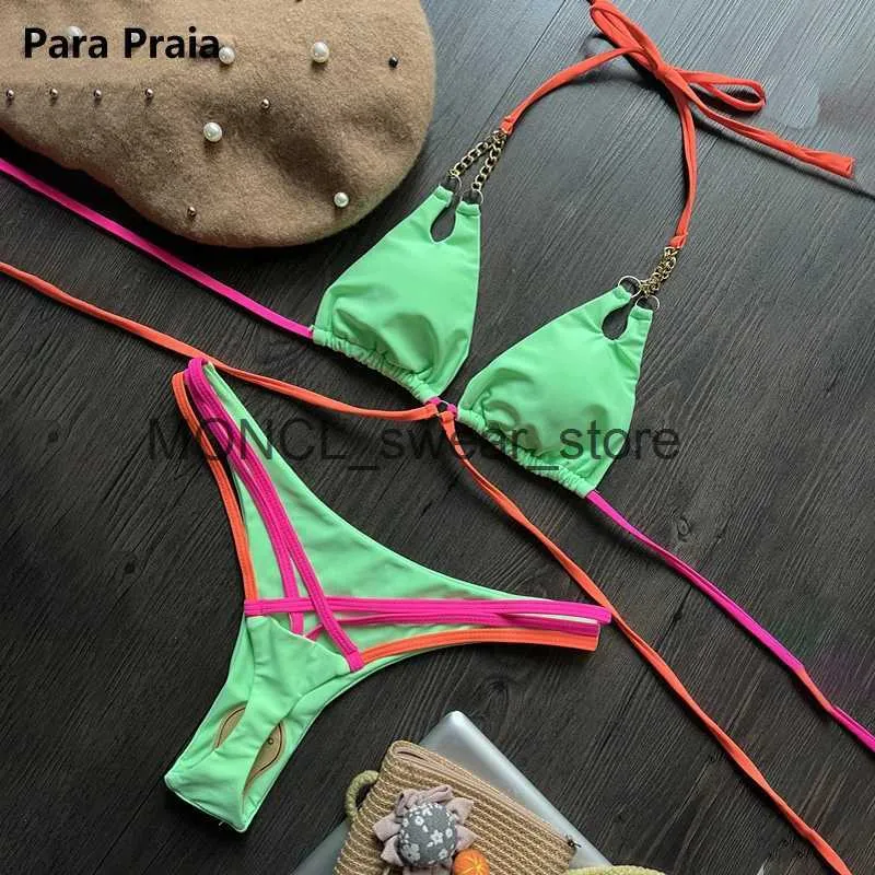 Dames zwemkleding para praia nieuwe metalen ketting bikini 2023 sexy push -up vrouwen Braziliaans zwempak Thong Biquini tweedelig badpak H240507