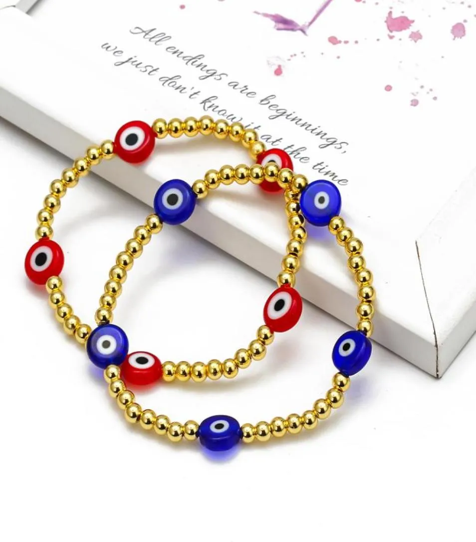 10pcslot Lucky Eye Turkish Evil Eye Beaded Bracelet Gold Beads Colorful Bracelet Adjustable Jewelry for Women2969201