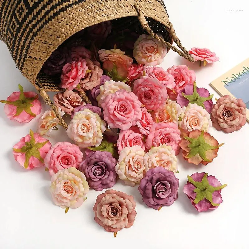 装飾的な花5/10pcsローズ人工頭8cmの結婚式の結婚式の装飾クラフトリースガーランドアクセサリー