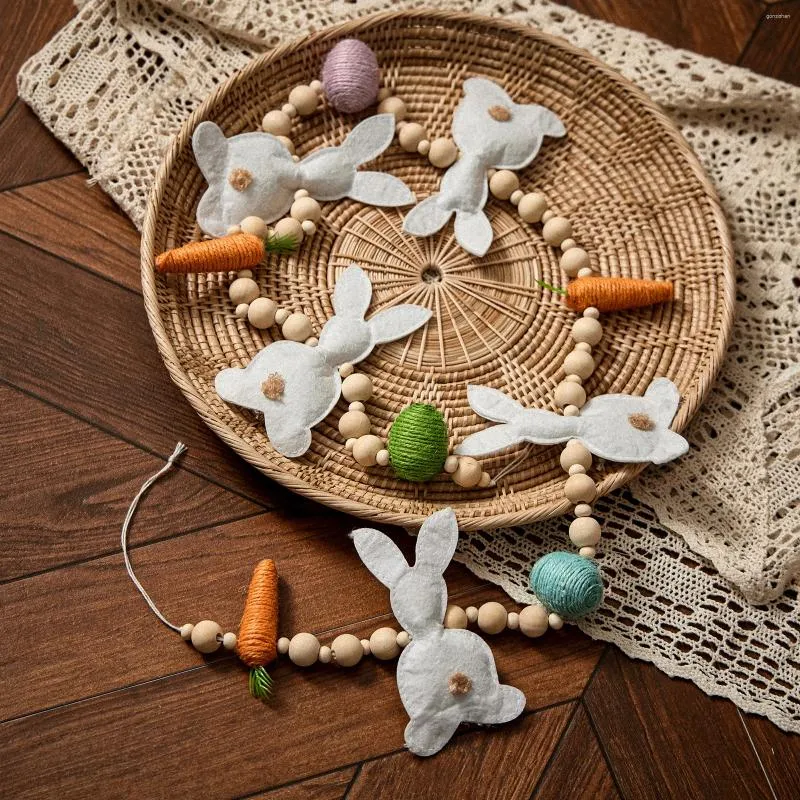 Figurines décoratines Pâques Garland Carrot Wreaty Perles en bois mur Ornement Ornement de fête de fête DÉCORS CADEAU PENDANT